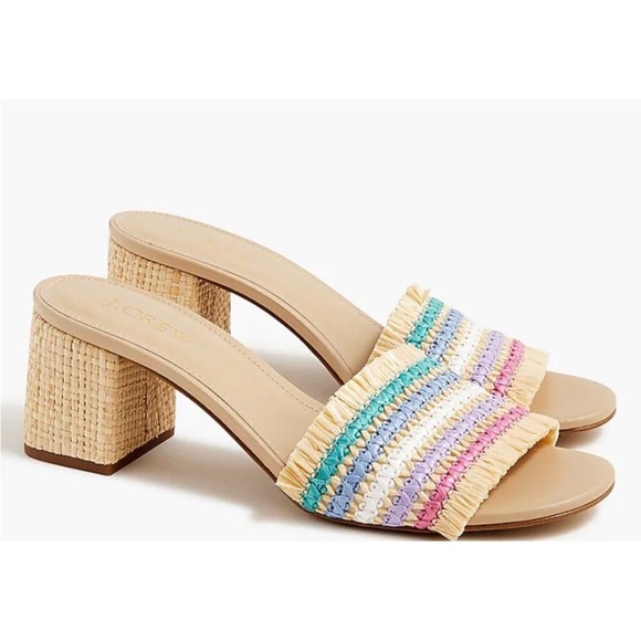 J.Crew Rainbow Raffia Woven mule heels sandals Size 7.5 - Picture 1 of 8